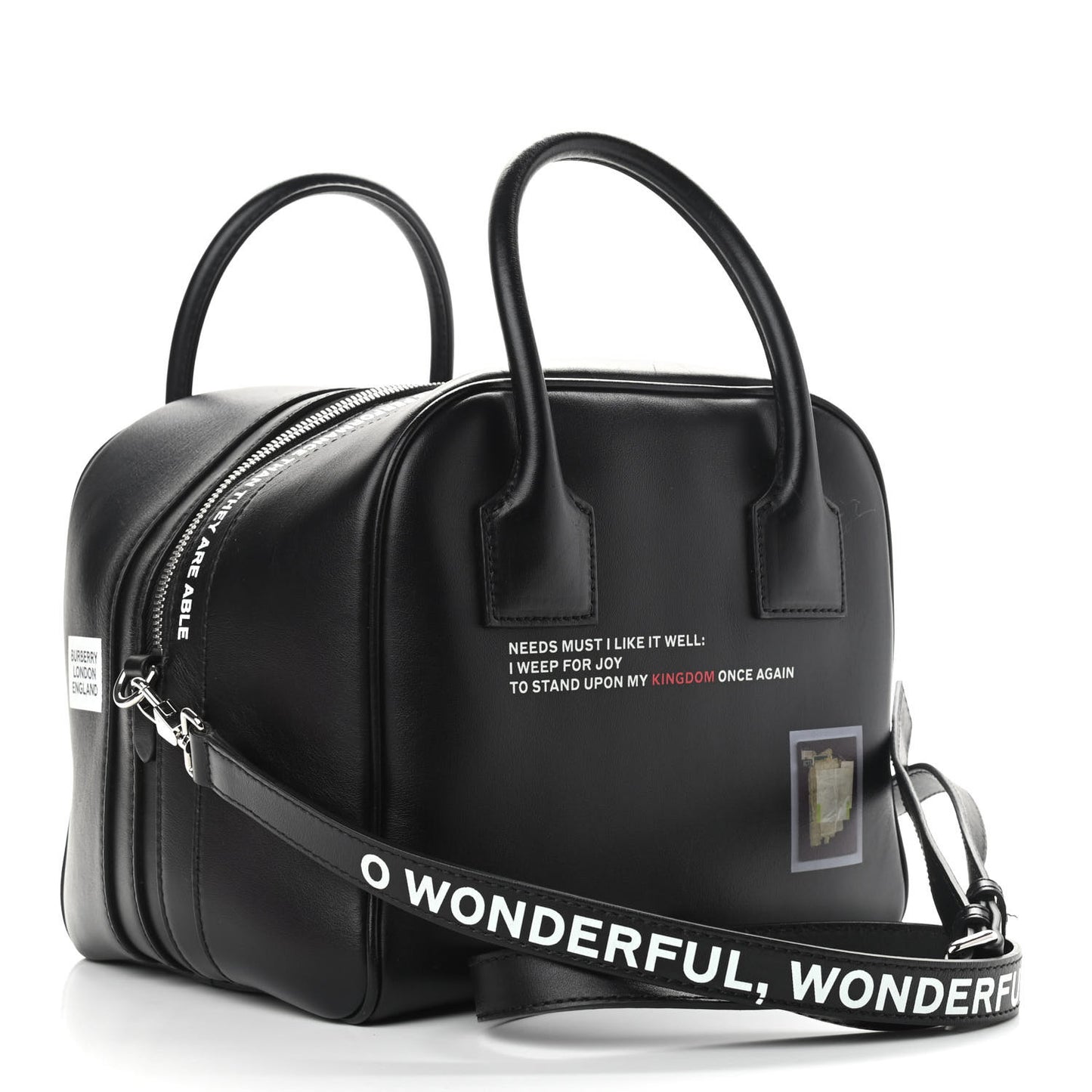 Smooth Calfskin Montage Print Small Cube Bowling Bag Black