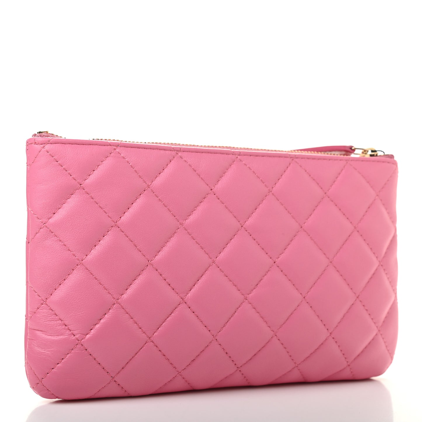 Lambskin Quilted Zipped Pouch Pink Yellow