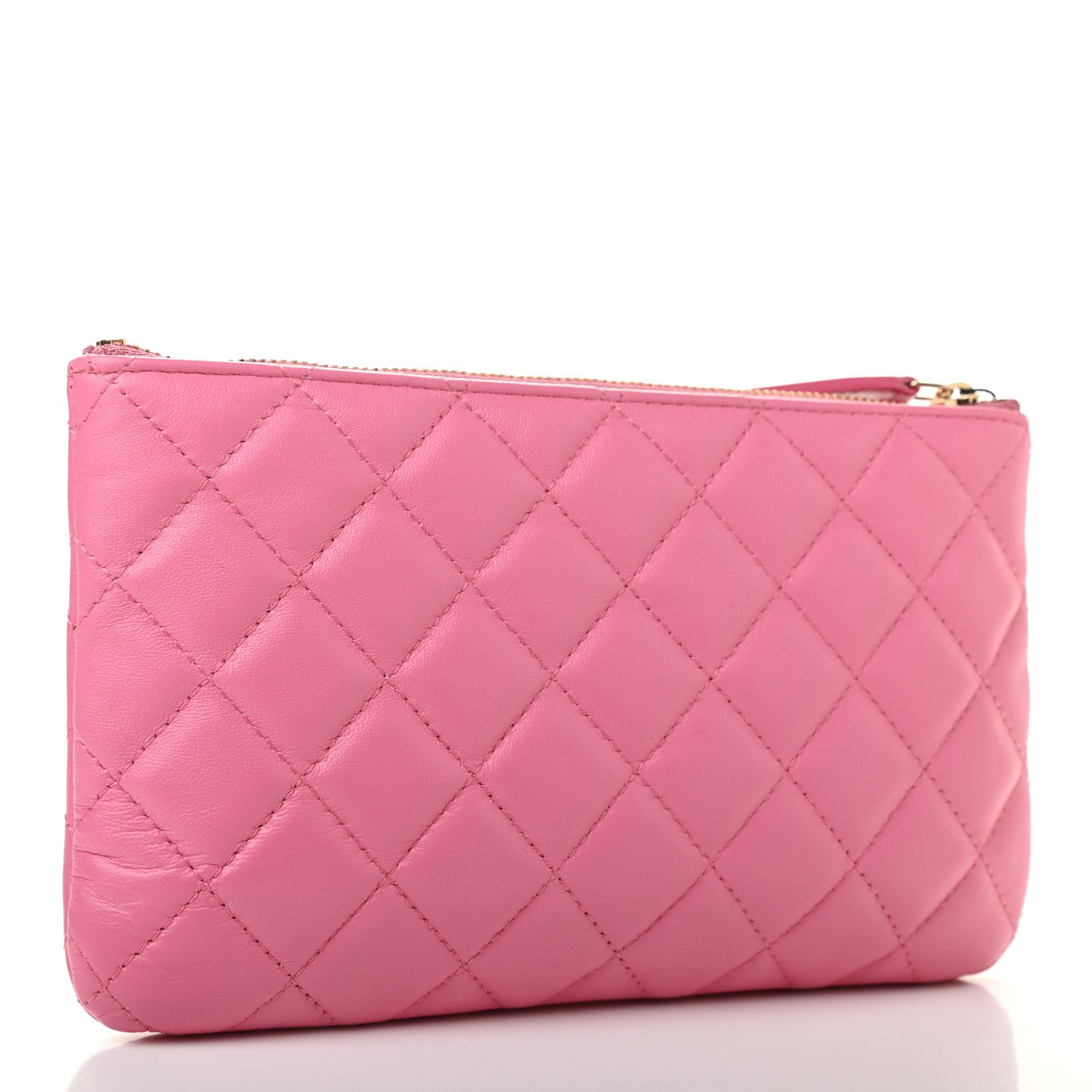 Chanel Lambskin Quilted Zipped Pouch Pink Yellow 3 of 9