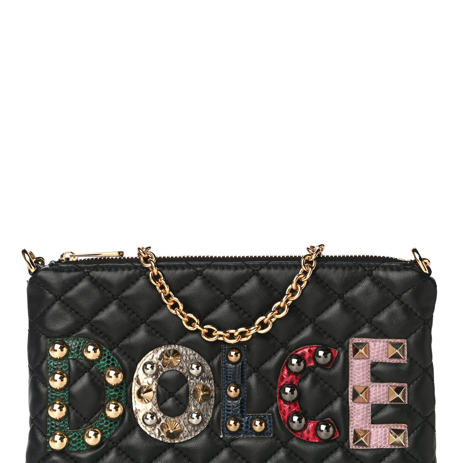 Dolce & Gabbana Lambskin Watersnake Embellished Lucia Crosssbody Bag Black 8 of 10