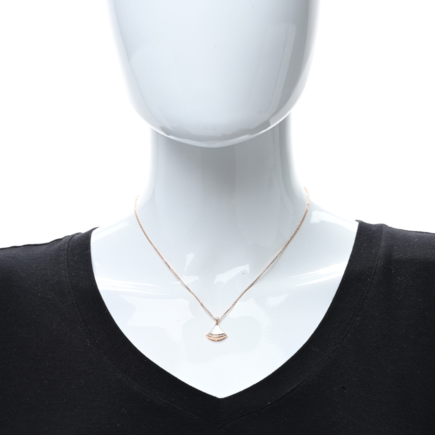 Bulgari 18K Rose Gold Diamond Mother of Pearl Divas' Dream Pave Pendant Necklace 3 of 5