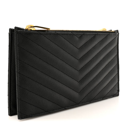 Saint Laurent Grain De Poudre Matelasse Chevron Monogram Double Zip Wallet Black 3 of 13