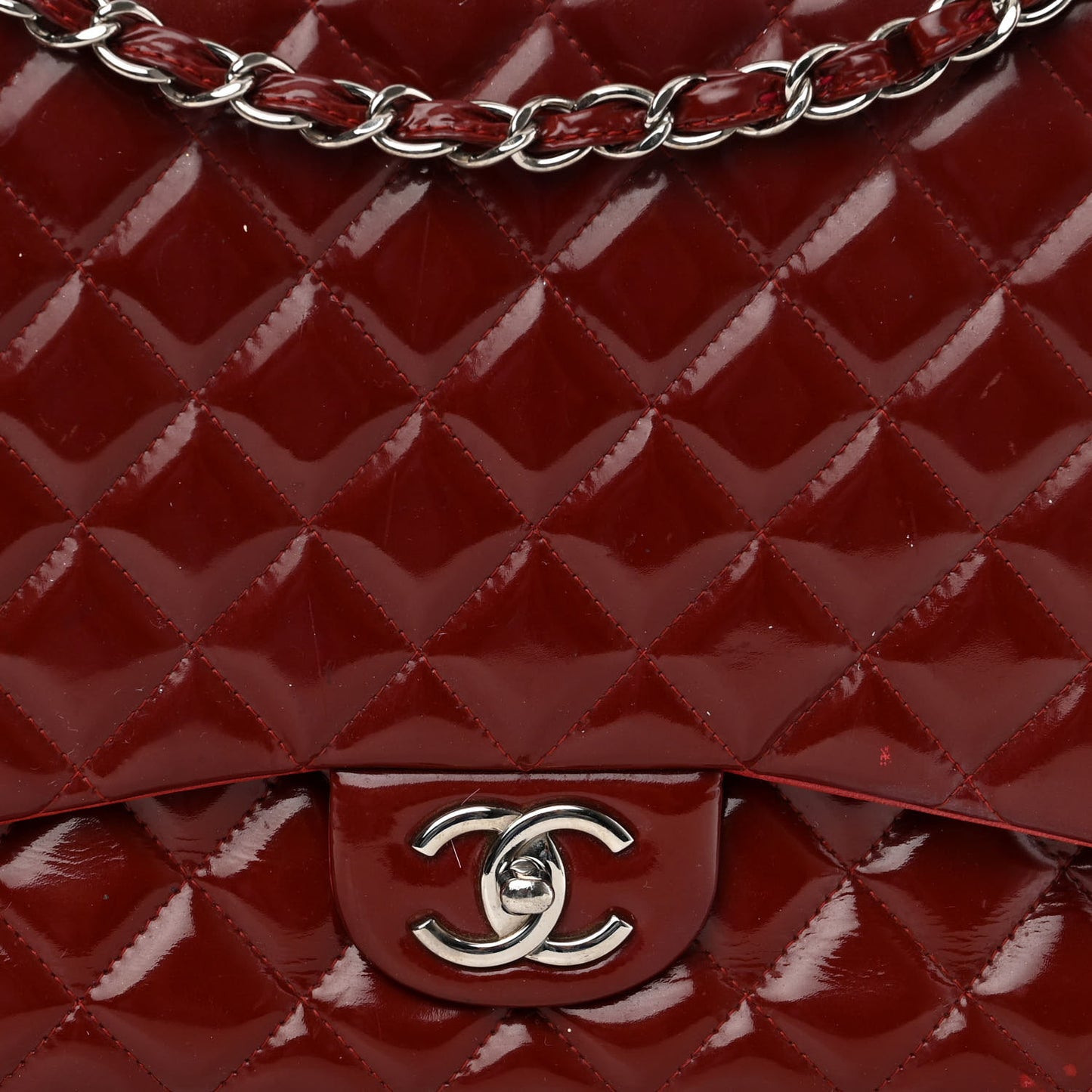 Patent Quilted Maxi Double Flap Red