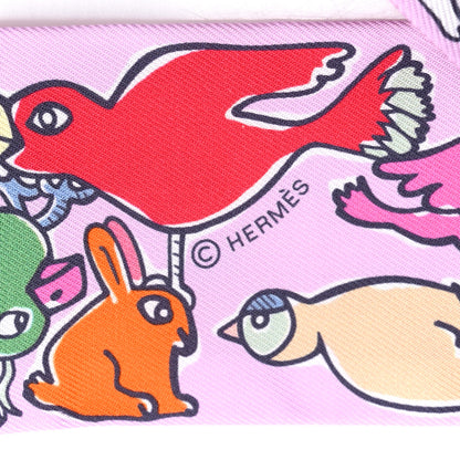 Hermes Silk Mille Et Un Lapins Twilly Parme Rouge Vif Camel 3 of 4