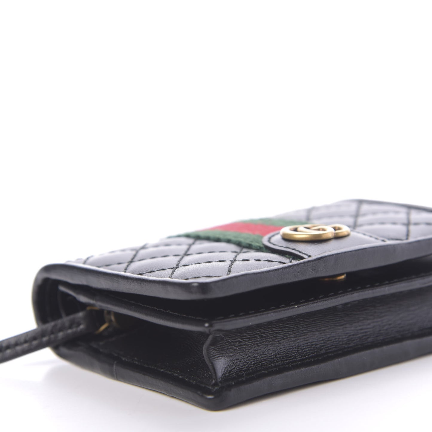 Calfskin Web Trapuntata GG Marmont Card Case Wallet Black