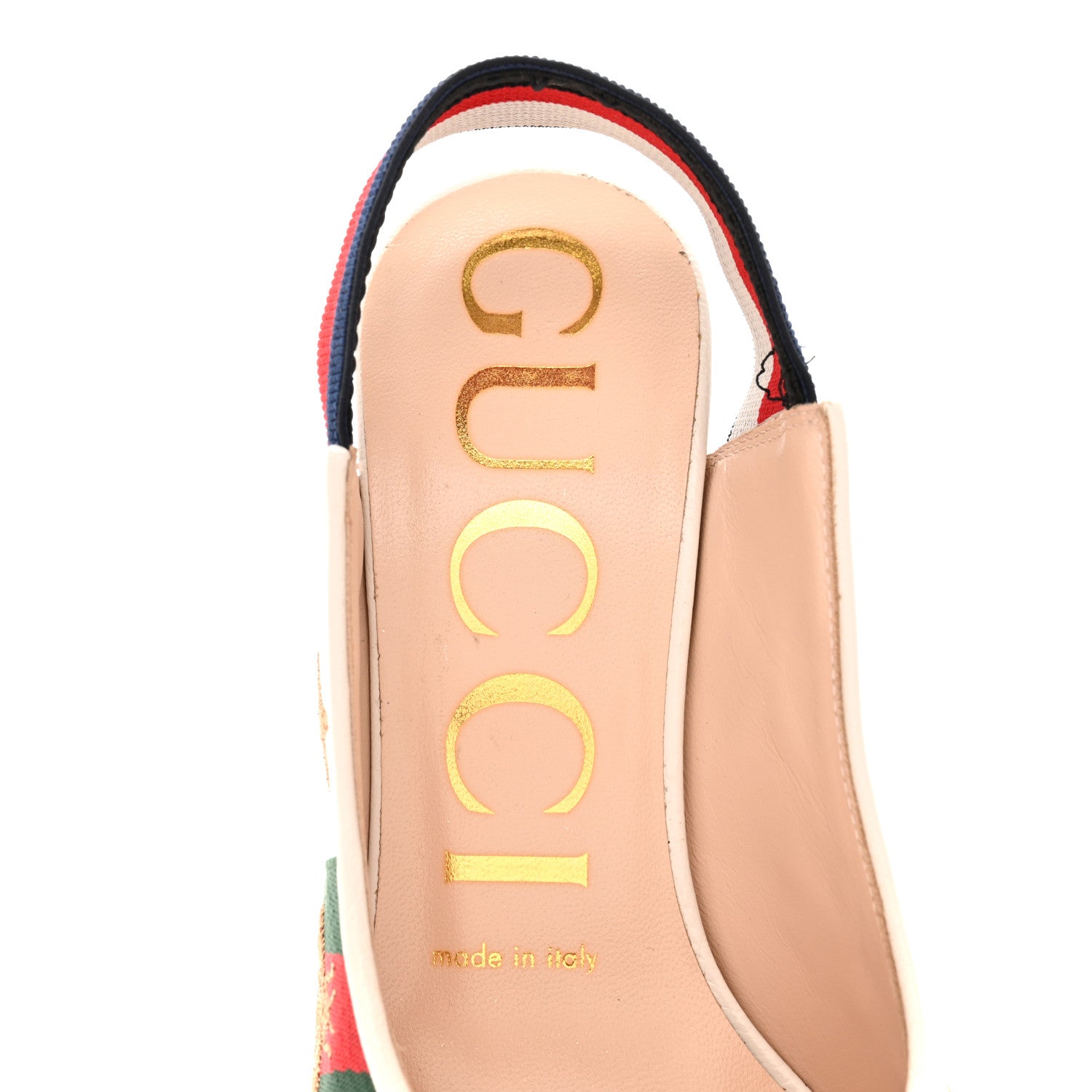 Gucci Malaga Kid Web Bee Star Embroidered Sylvie High Heel Slingback Pumps 36.5 White 7 of 13