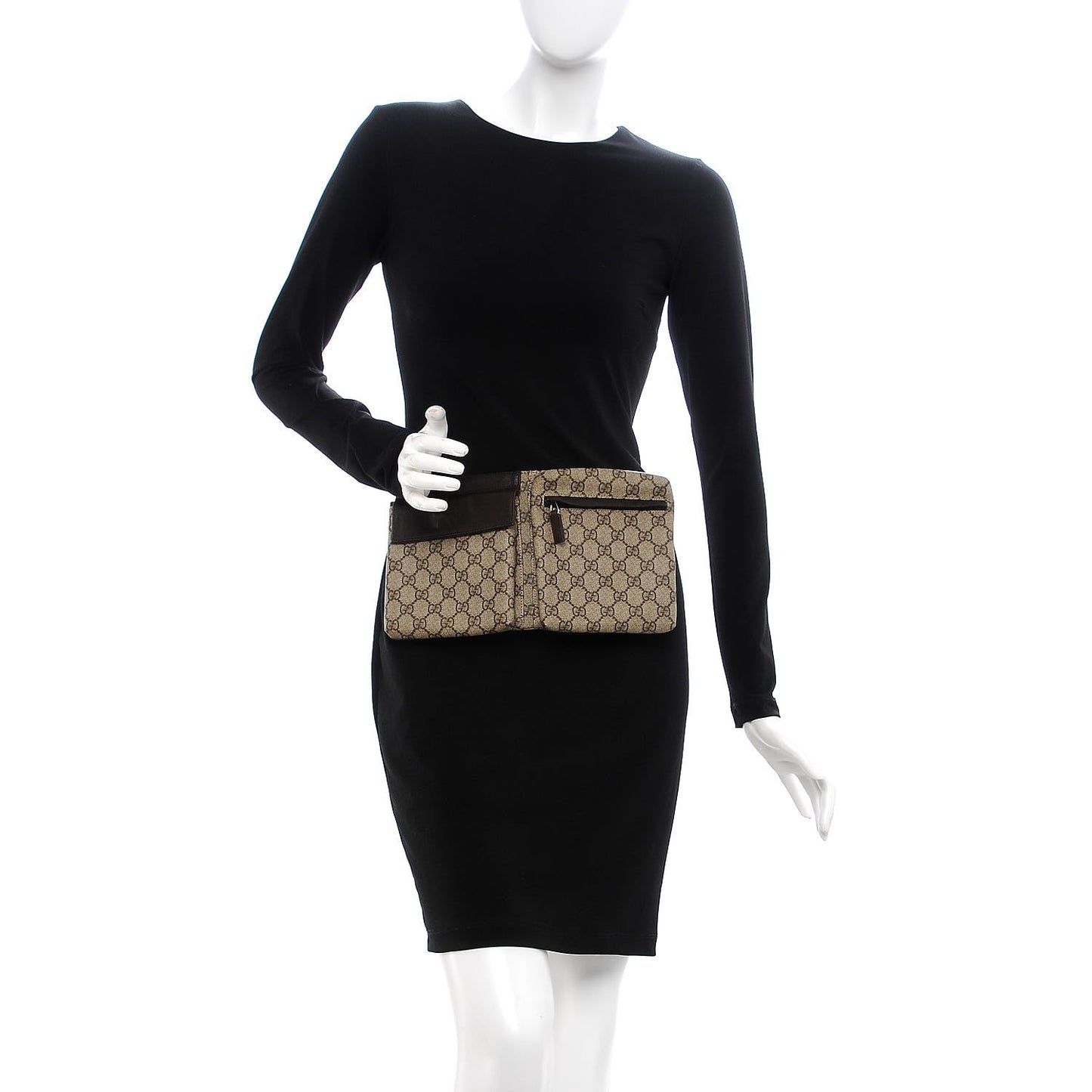GG Monogram Double Pocket Belt Bag Dark Brown