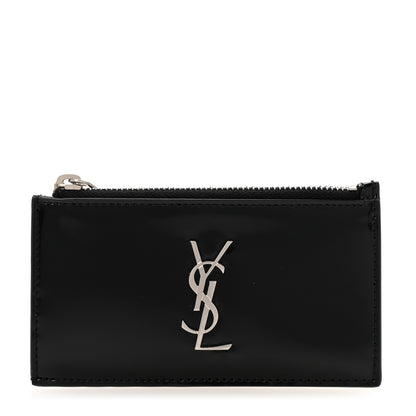 Saint Laurent Shiny Calfskin Monogram Fragments Zippered Card Case Black 1 of 6