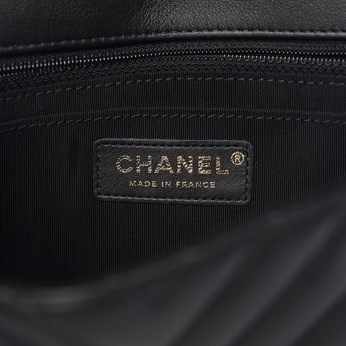 Calfskin Chevron Quilted Statement Flap Black