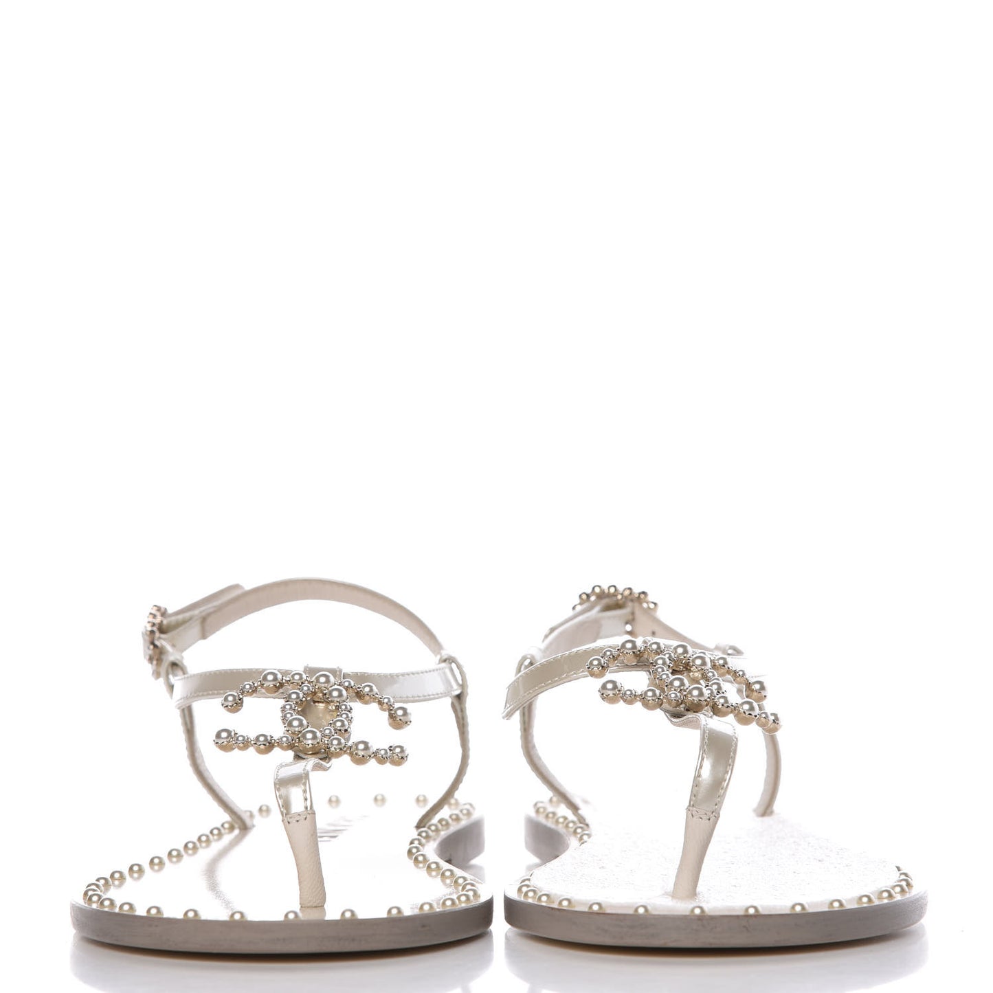 Patent Pearl CC Thong Sandals 35.5 Ivory