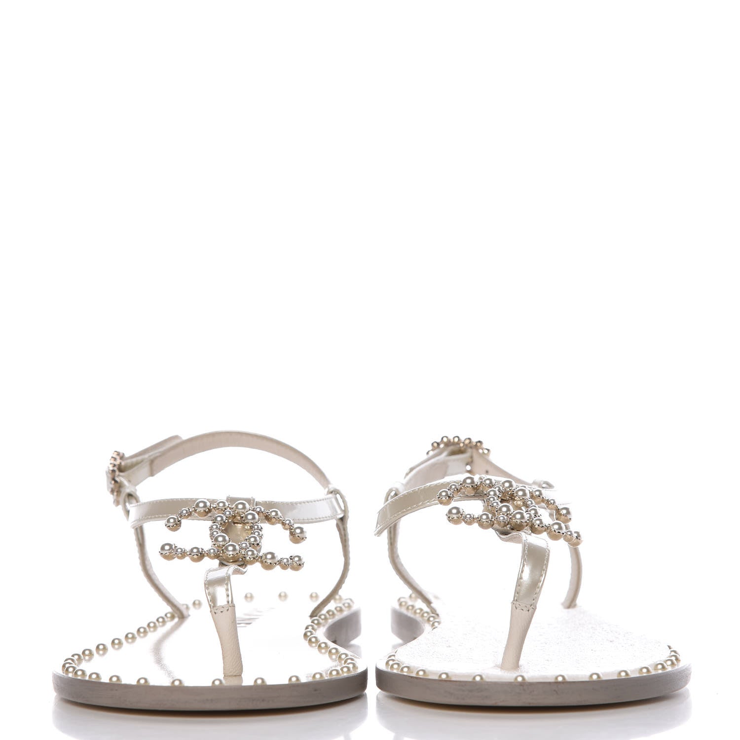 Chanel Patent Pearl CC Thong Sandals 35.5 Ivory 2 of 10