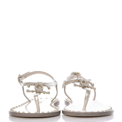 Chanel Patent Pearl CC Thong Sandals 35.5 Ivory 2 of 10