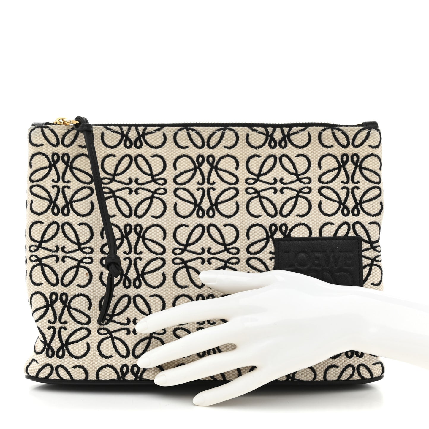 Jacquard Anagram Calfskin Pouch Ecru Black