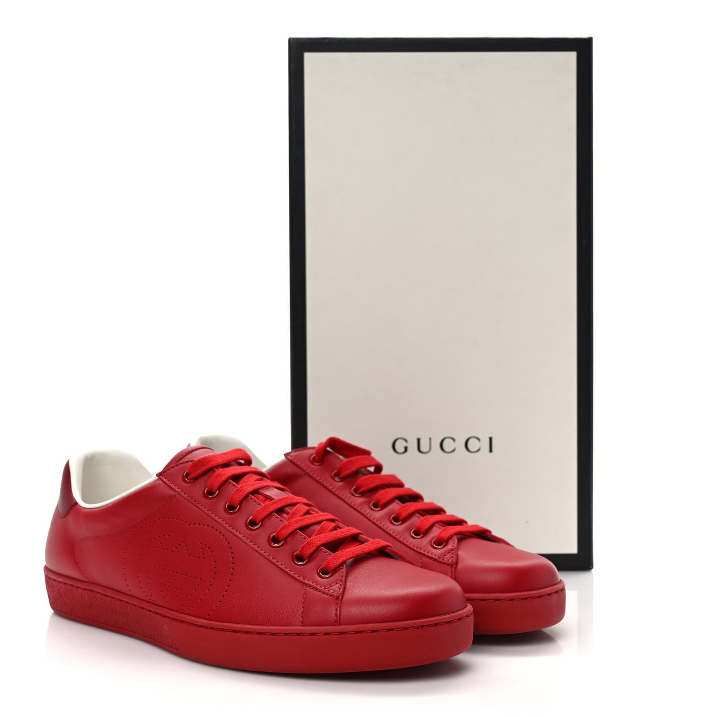 Calfskin Miro Soft Interlocking G Perforated Mens Ace Sneakers 9.5 Hibiscus Red Red Vintage