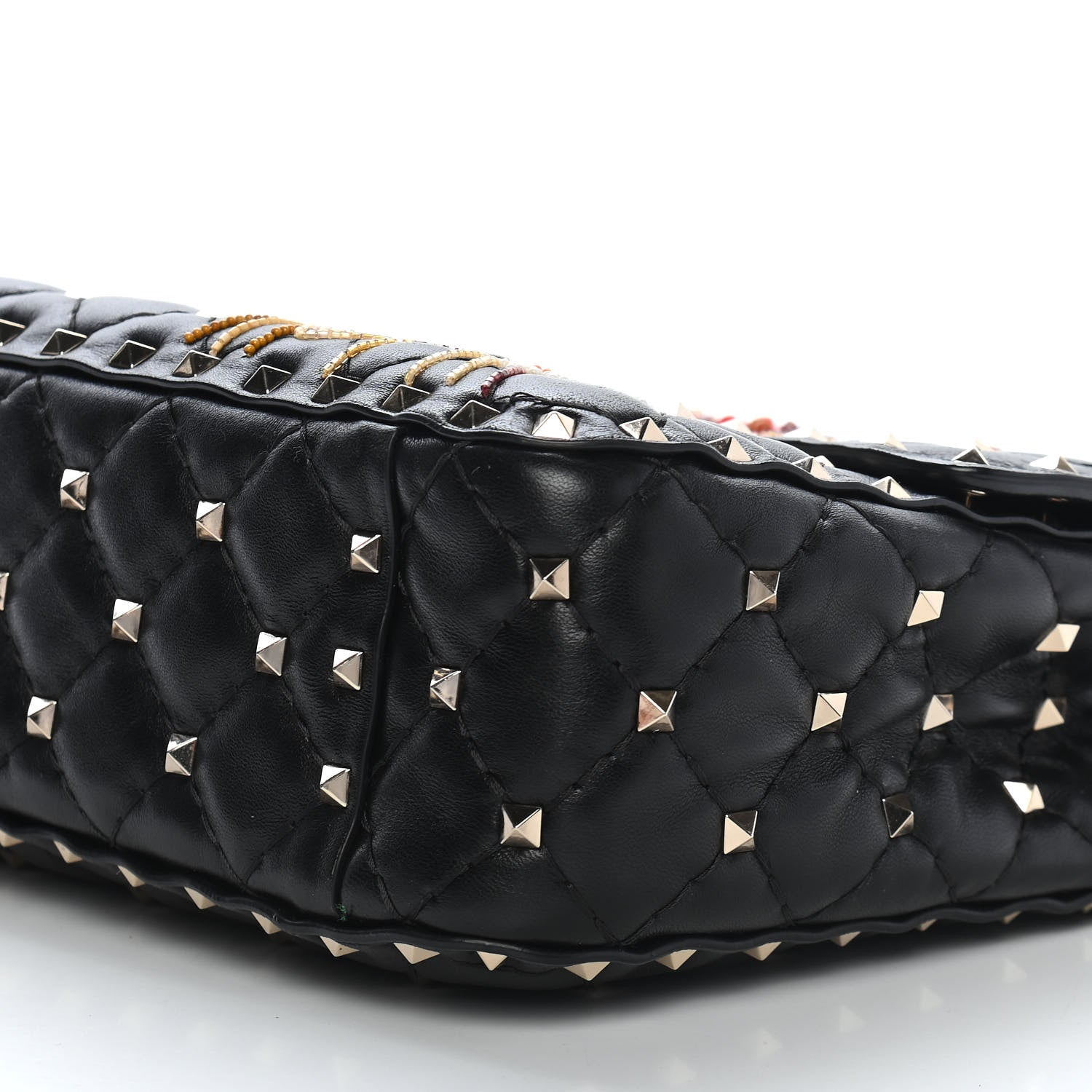 Valentino Garavani Lambskin Medium Floral Embellished Rockstud Spike Shoulder Bag Black 8 of 9