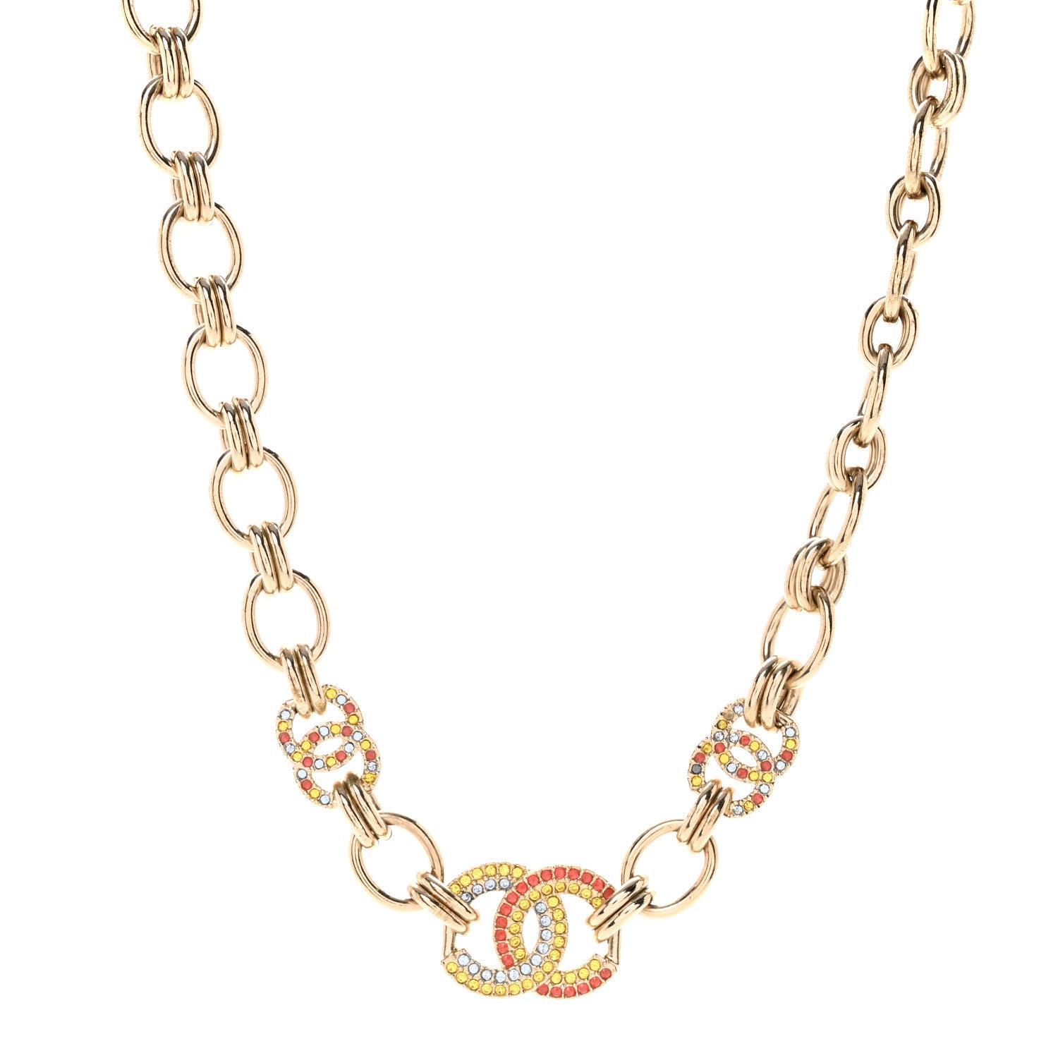 Chanel Crystal Chain CC Choker Necklace Gold Multicolor 1 of 7
