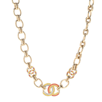 Chanel Crystal Chain CC Choker Necklace Gold Multicolor 1 of 7