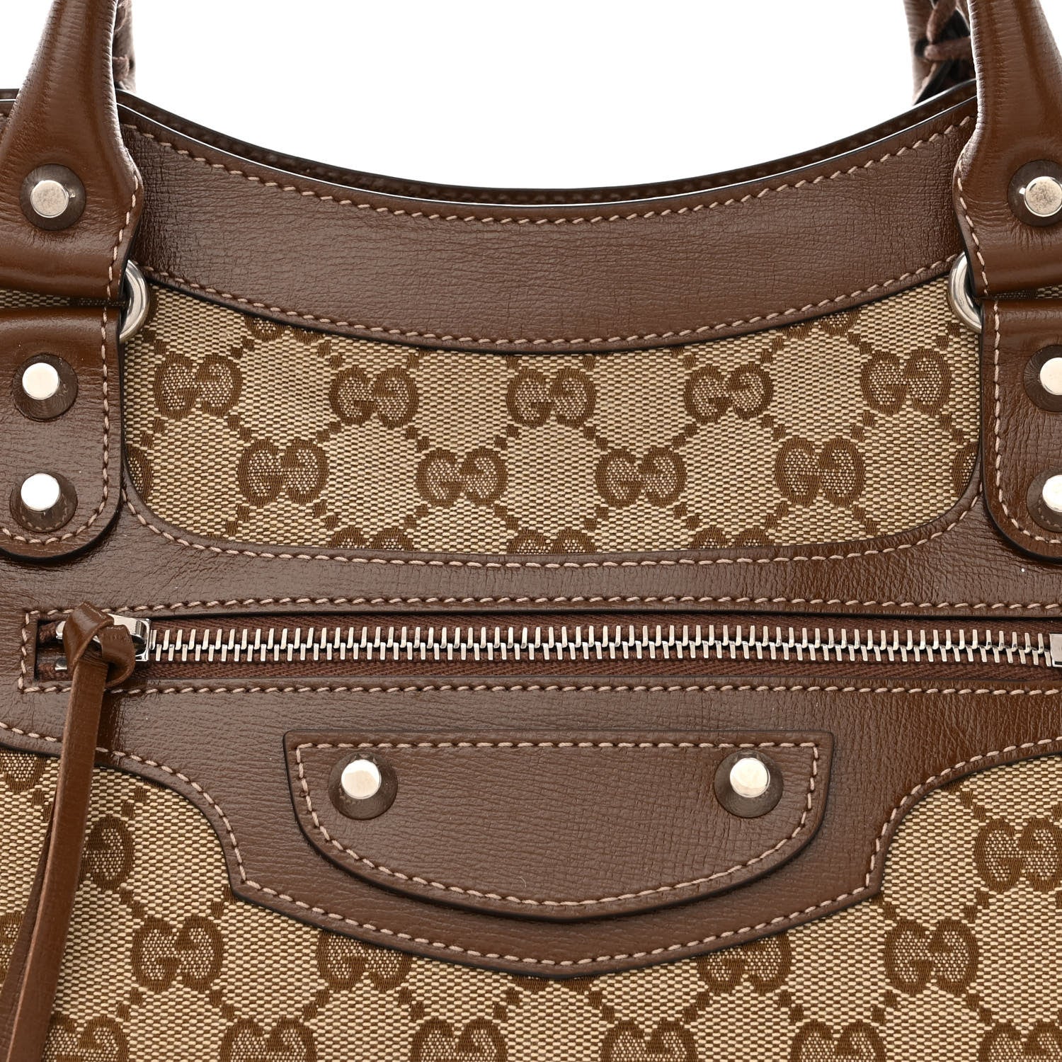 Balenciaga X GUCCI GG Monogram Azalea Calfskin Neo Classic Silver Hardware Medium City Beige Ebony Brown Sugar 8 of 14