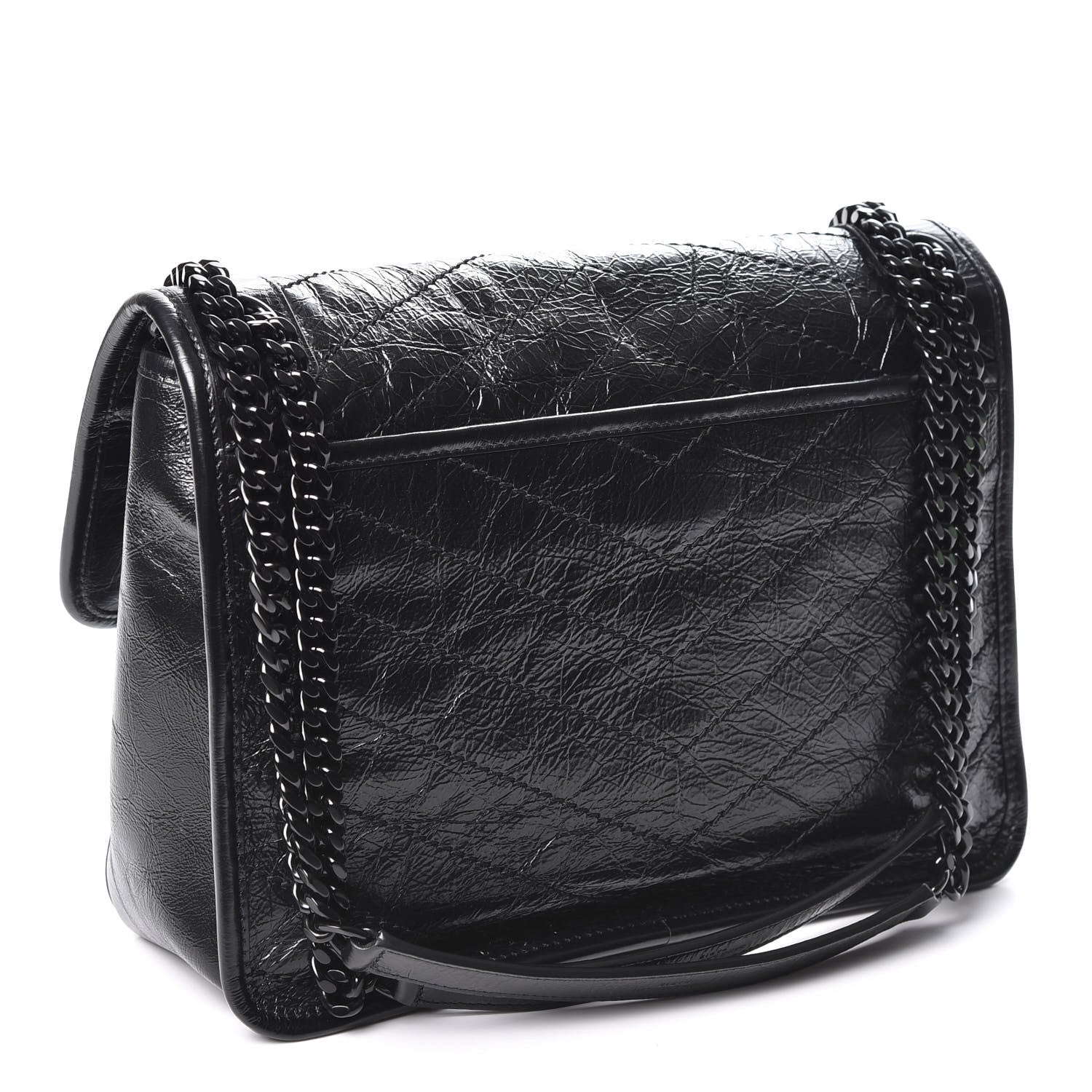Saint Laurent Crinkled Calfskin Matelasse Monogram Medium Niki Chain Satchel Black 2 of 10