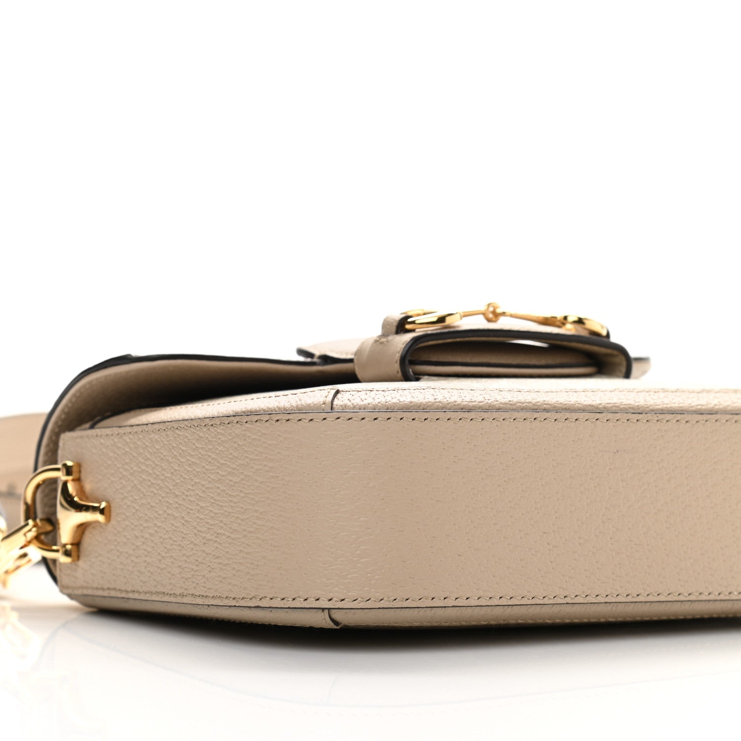 Gucci GG Supreme Monogram Textured Dollar Calfskin Web Mini Horsebit 1955 Shoulder Bag Beige Mystic White Oatmeal 10 of 11