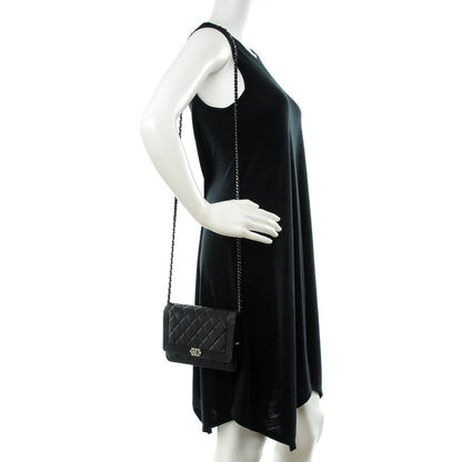 Chanel Lambskin Quilted Boy Wallet On Chain WOC Black 2 of 11