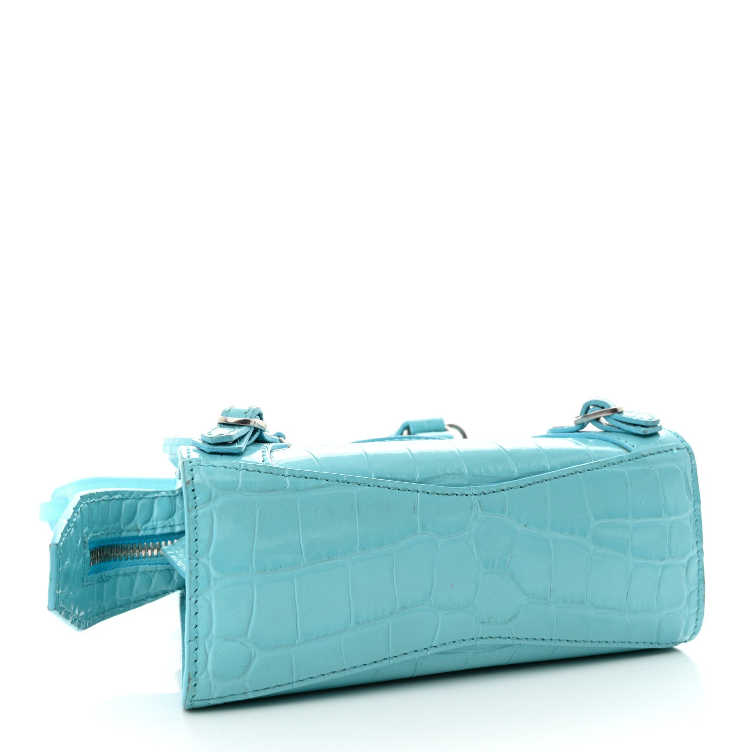 Balenciaga Calfskin Crocodile Embossed Neo Classic Silver Hardware Nano City Crossbody Azur 4 of 13