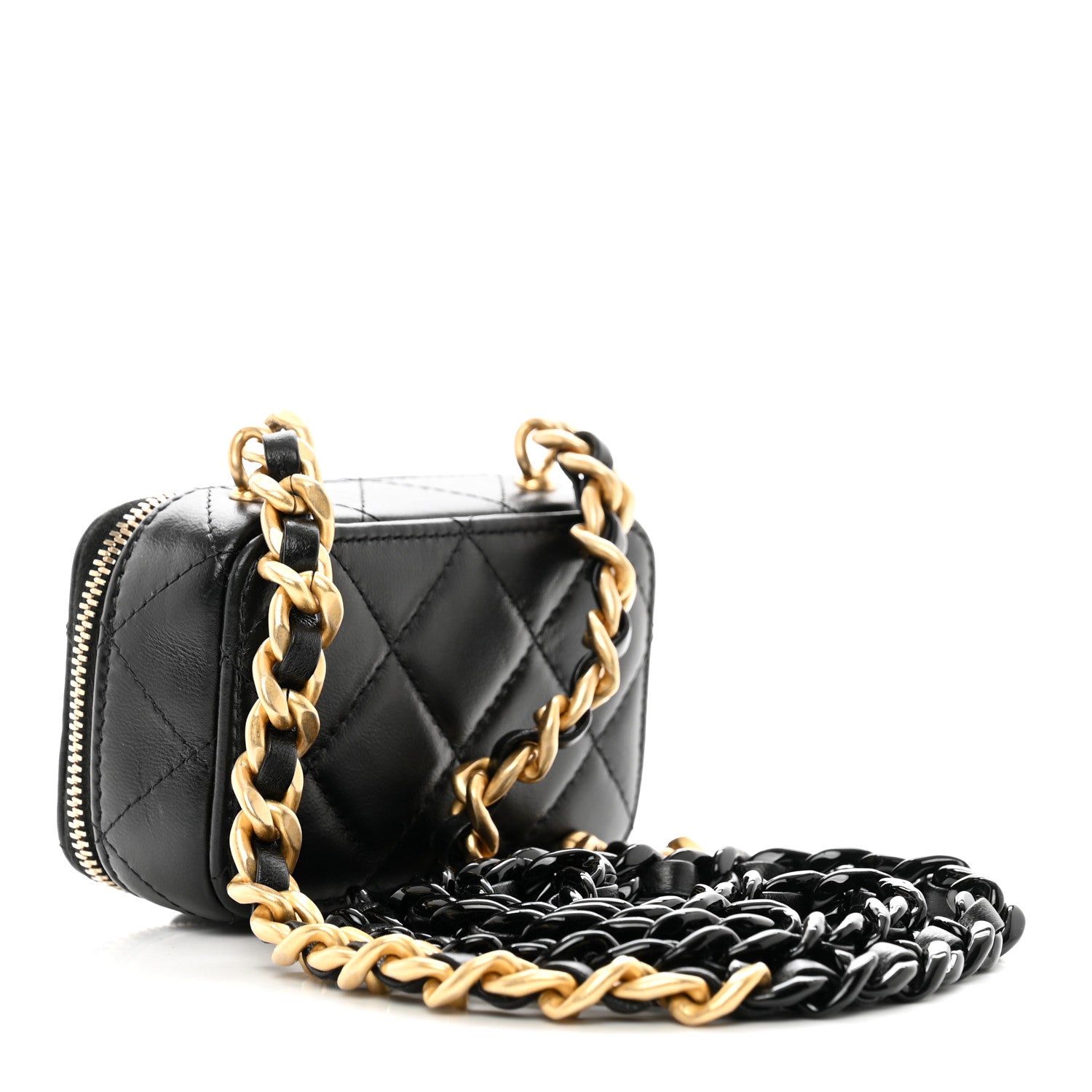 Chanel Lambskin Quilted Mini Lacquered Chain Clutch Black 2 of 8