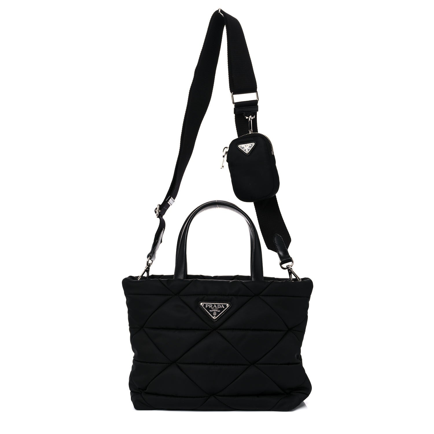 Prada Re-Nylon Nappa Triangle Quilted Padded Double Handled Zip Pocket Tote Black 1 of 10