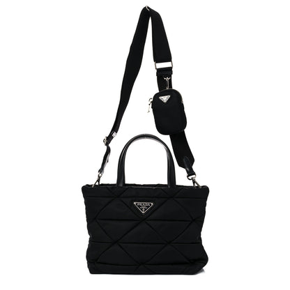 Prada Re-Nylon Nappa Triangle Quilted Padded Double Handled Zip Pocket Tote Black 1 of 10