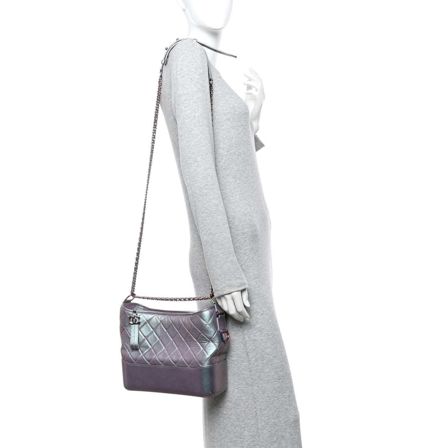 Iridescent Lambskin Calfskin Quilted Medium Gabrielle Hobo Light Purple