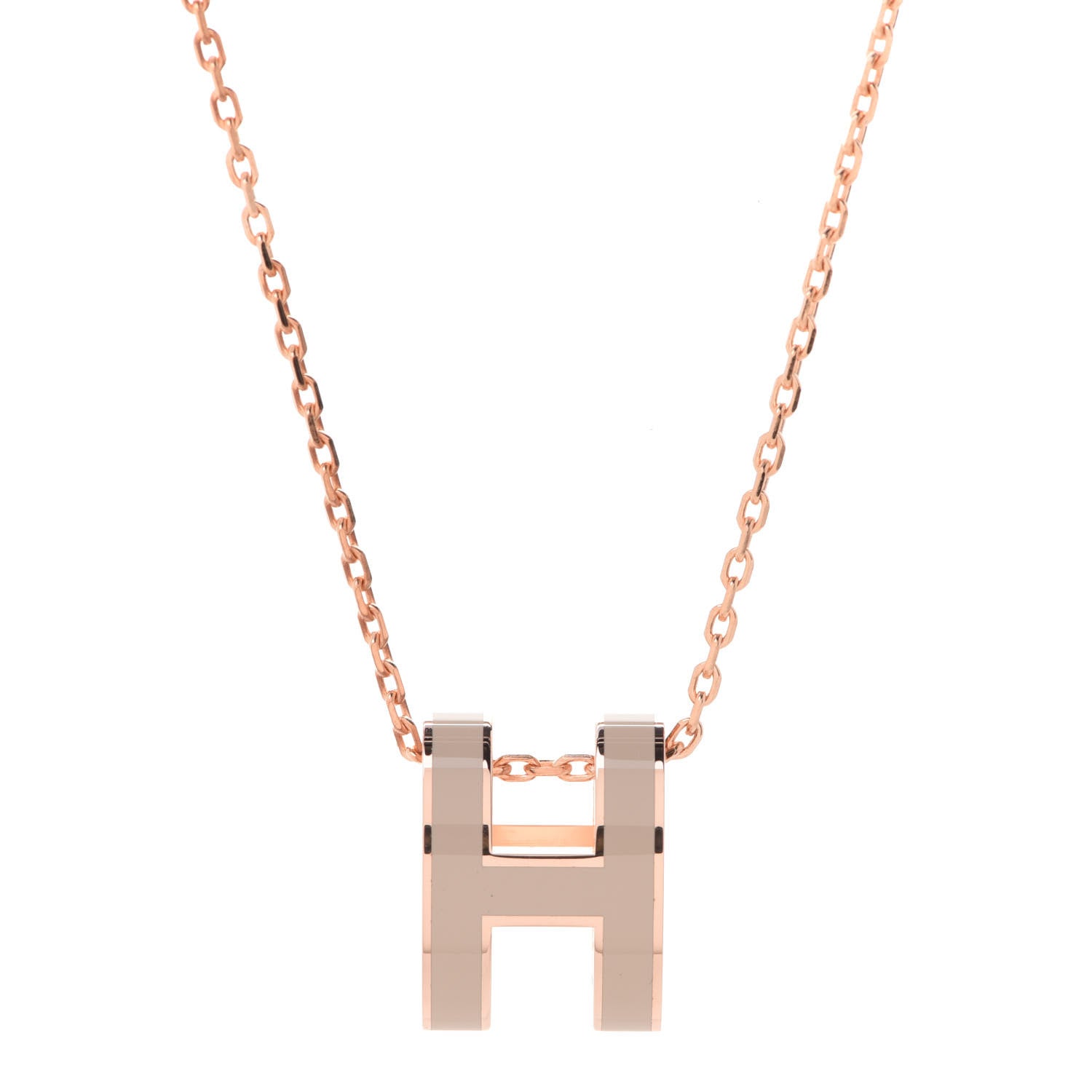 Hermes Lacquered Rose Gold Pop H Pendant Necklace Marron Glace 4 of 8