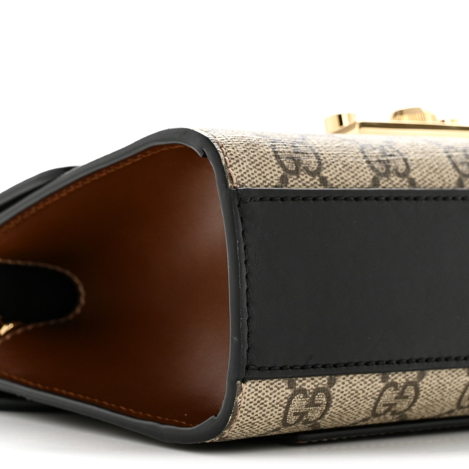 Gucci GG Supreme Monogram Calfskin Small Padlock Shoulder Bag Beige Black Cuir 9 of 15