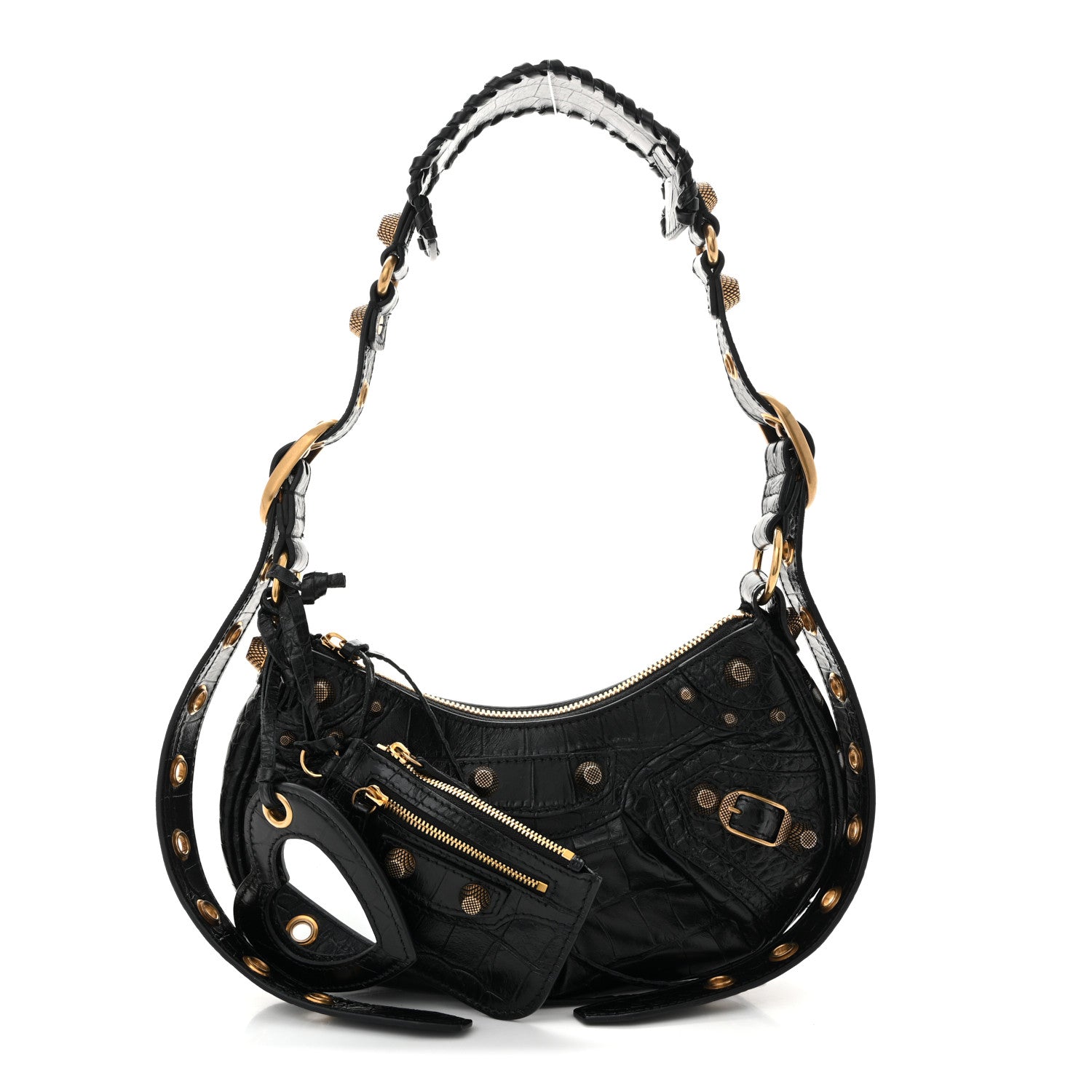 Balenciaga Extra Supple Calfskin Crocodile Embossed Le Cagole Shoulder Bag XS Black 3 of 11