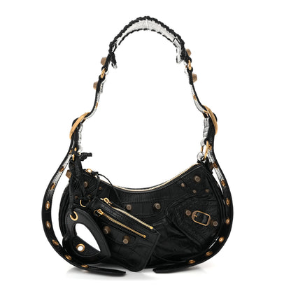 Balenciaga Extra Supple Calfskin Crocodile Embossed Le Cagole Shoulder Bag XS Black 3 of 11