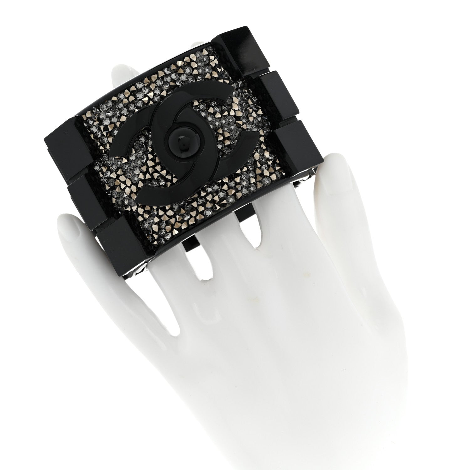 Chanel Resin Crystal Studded Lego Boy Cuff Black 2 of 5