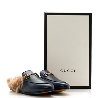 Gucci Malaga Kid Fur Womens Princetown Slippers 35 Blue Agata 9 of 9