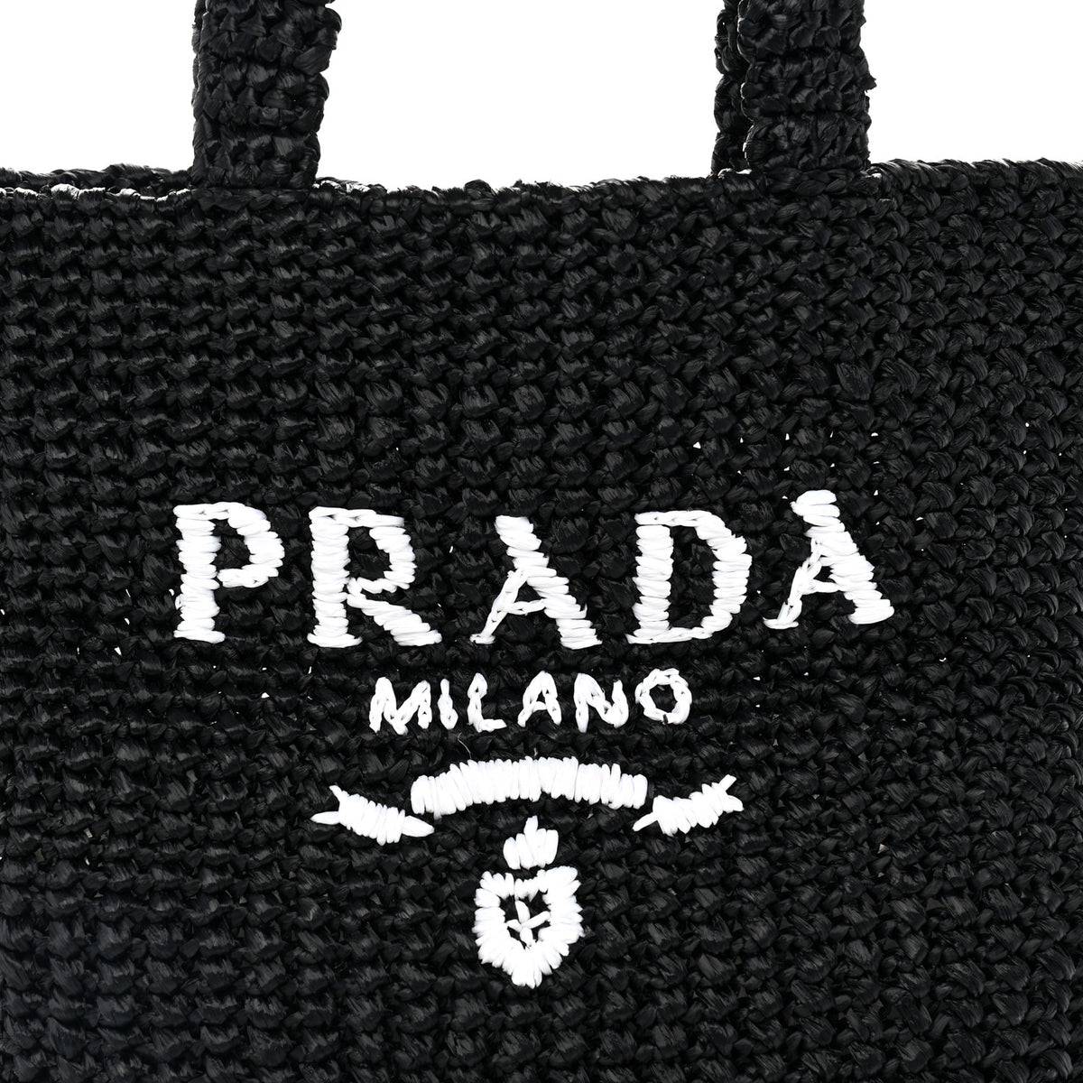 Yarn Raffia Effect Crochet Small Logo Tote Black