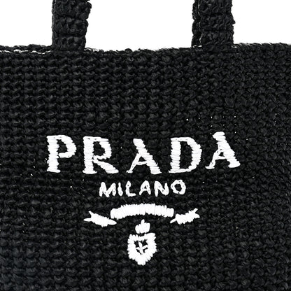 Prada Yarn Raffia Effect Crochet Small Logo Tote Black 8 of 10
