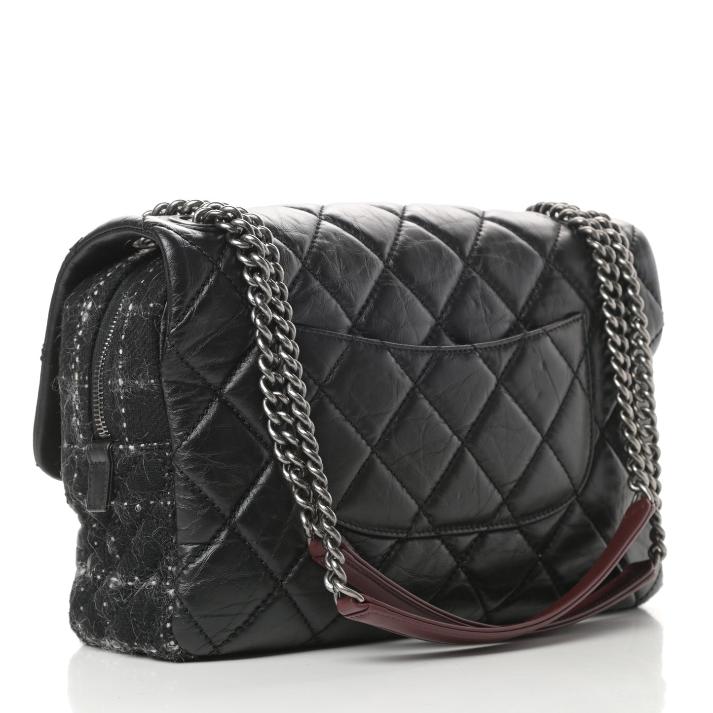 Aged Calfskin Tweed Jumbo New Portobello Flap Black