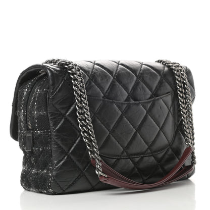 Chanel Aged Calfskin Tweed Jumbo New Portobello Flap Black 3 of 14