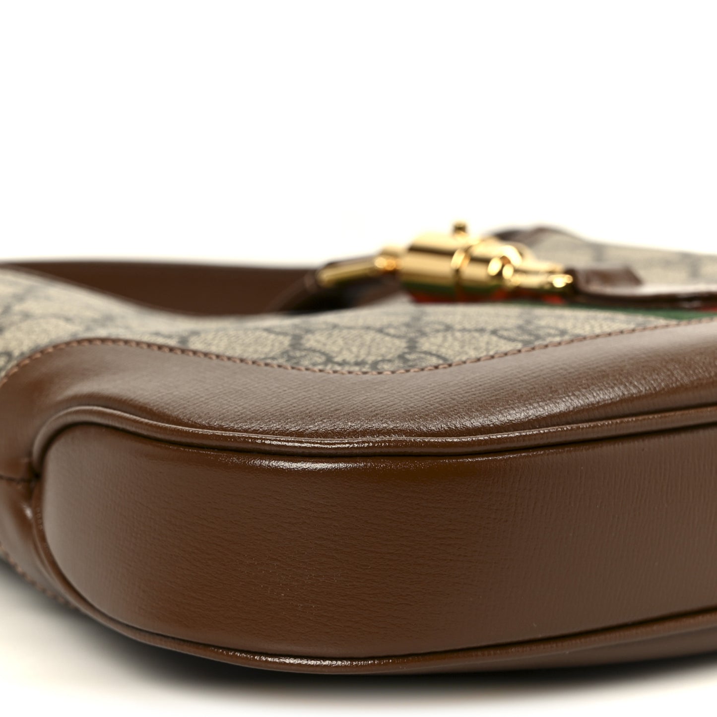 GG Supreme Monogram Azalea Calfskin Web Small Jackie 1961 Hobo Beige Ebony Brown Sugar