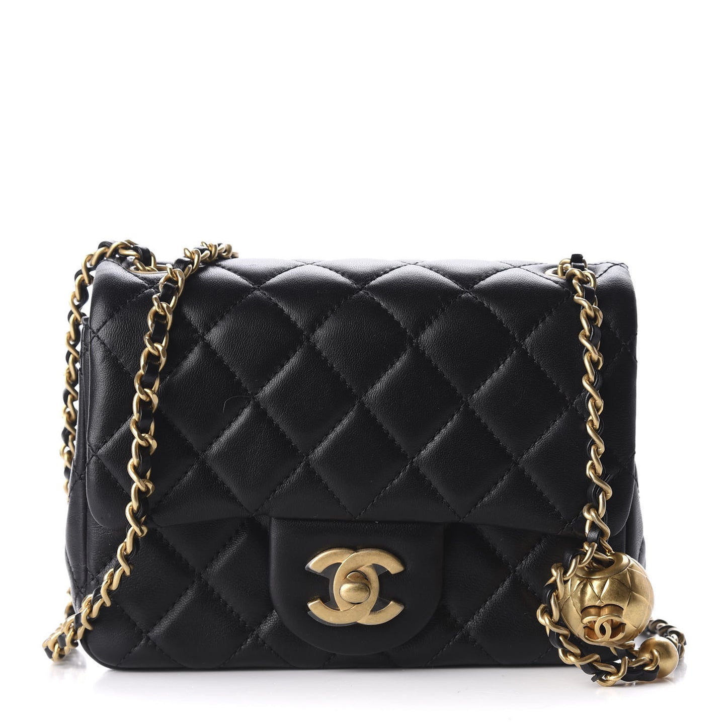 Lambskin Quilted Mini Pearl Crush Flap Black