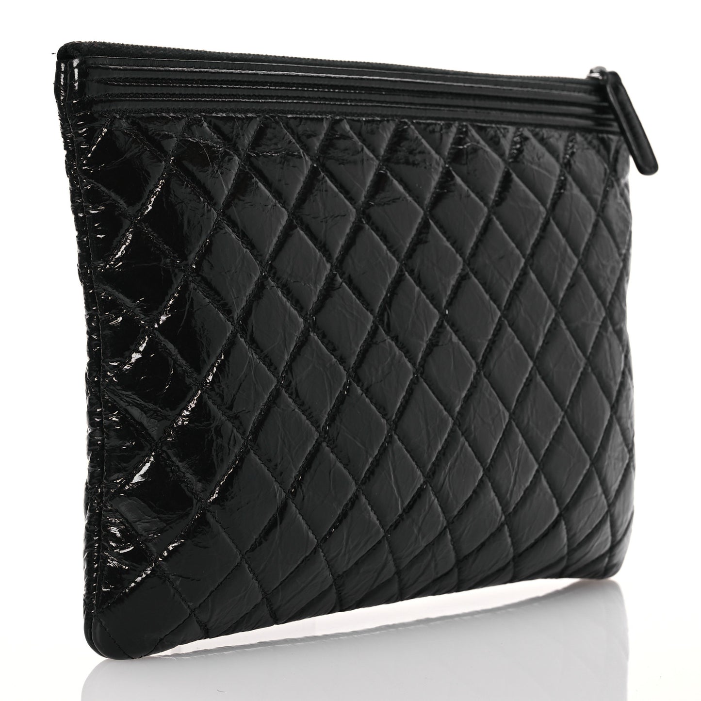 Patent Calfskin Quilted Medium Boy Cosmetic Case Black
