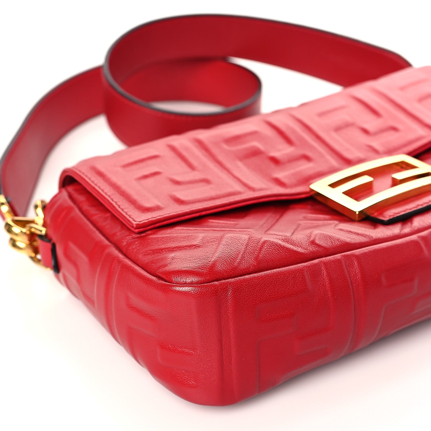 Fendi Nappa FF 1974 Embossed Baguette Fragola 7 of 9