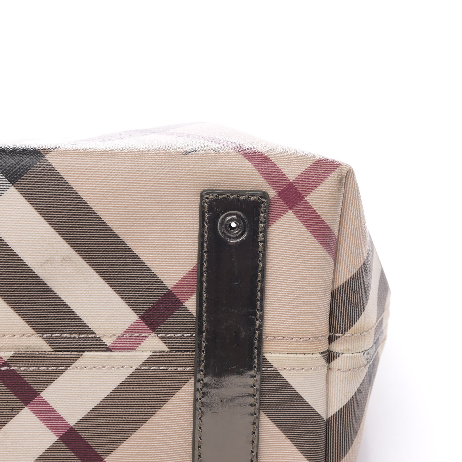Burberry Metallic Calfskin Nova Check Shopper Tote Pewter 10 of 23