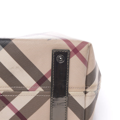 Burberry Metallic Calfskin Nova Check Shopper Tote Pewter 10 of 23