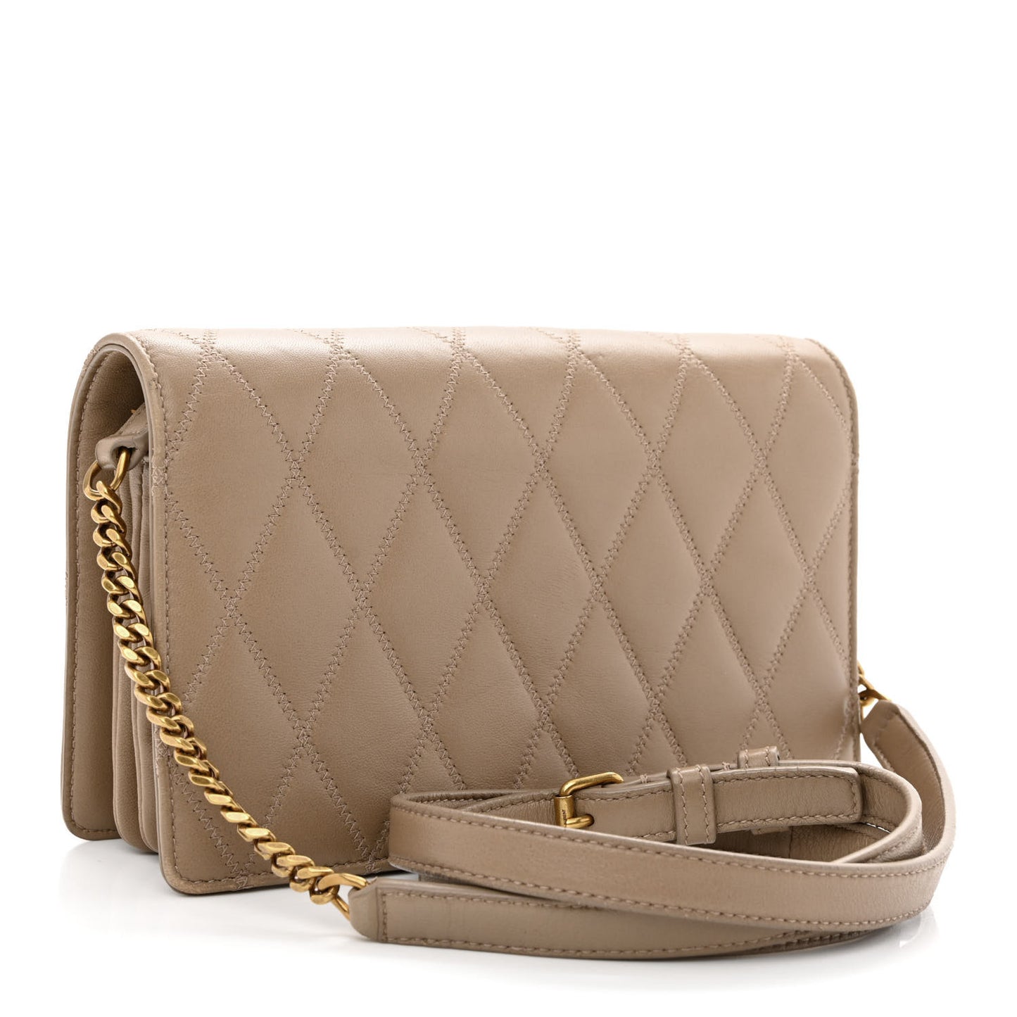 Lambskin Diamond Quilted Angie Chain Bag Tan