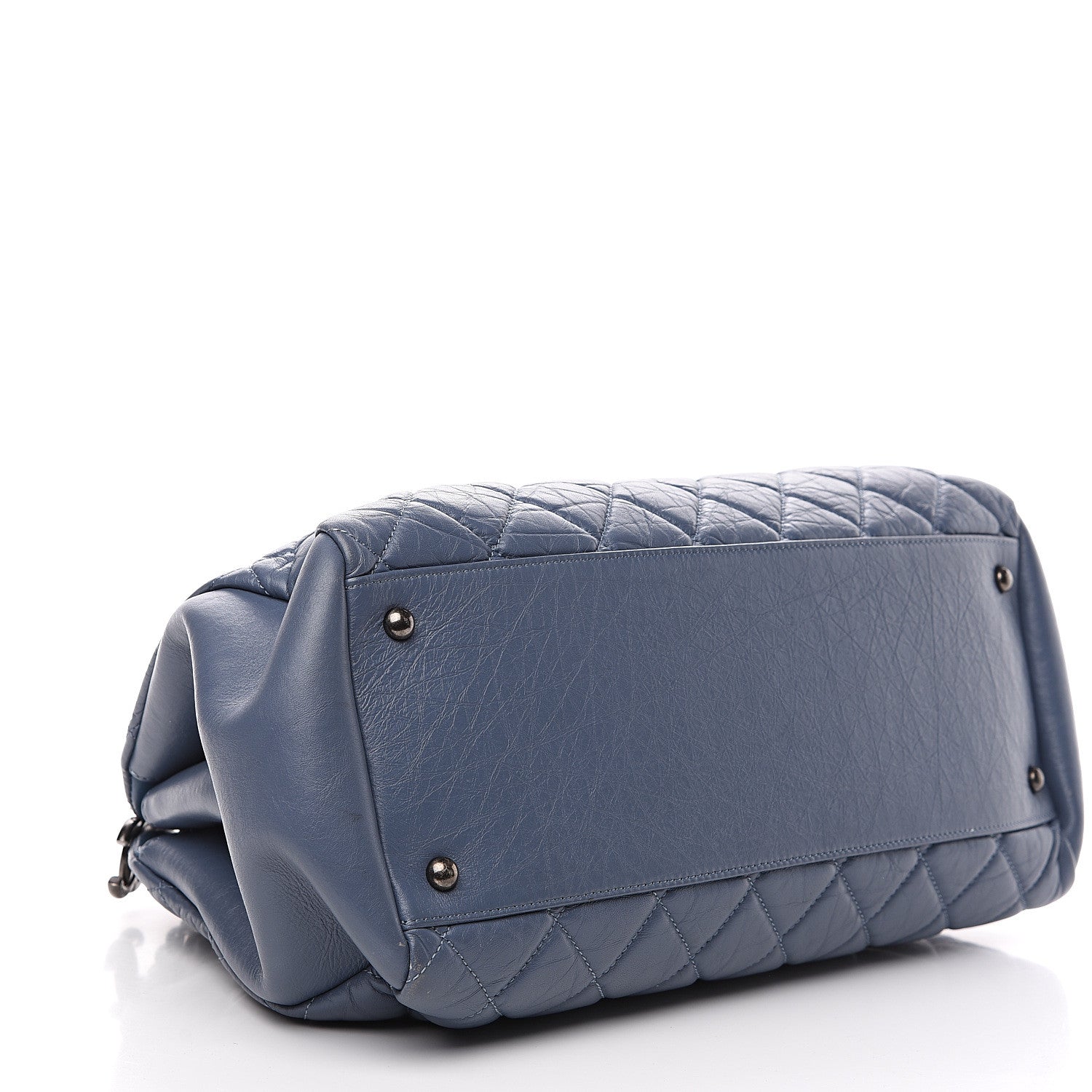 Chanel Distressed Lambskin Quilted Just Mademoiselle Bowling Bag Dark Blue 3 of 9