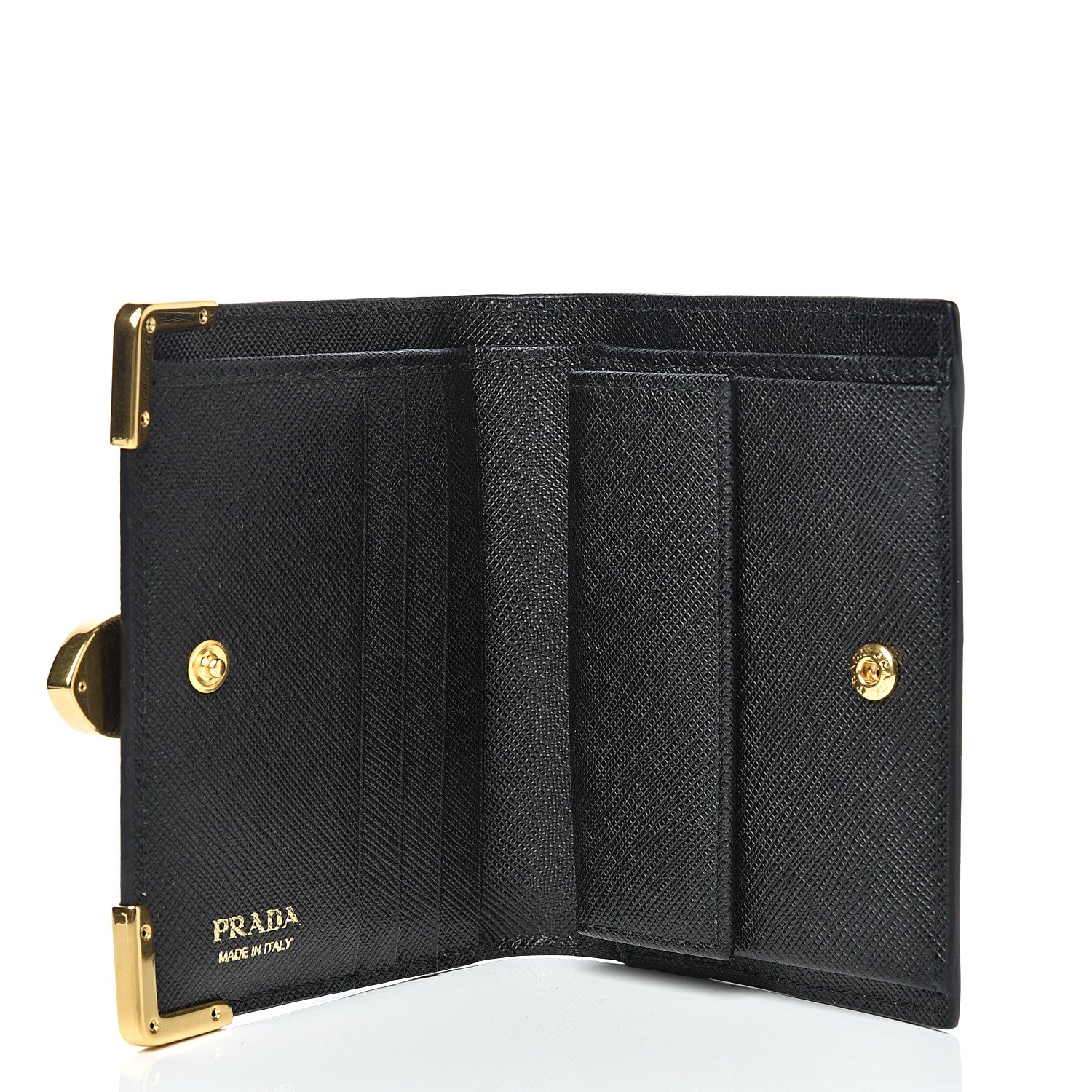 Prada Saffiano Cahier Compact Flap Wallet Black 4 of 7