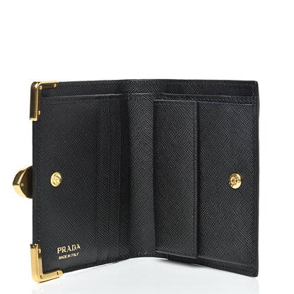 Prada Saffiano Cahier Compact Flap Wallet Black 4 of 7